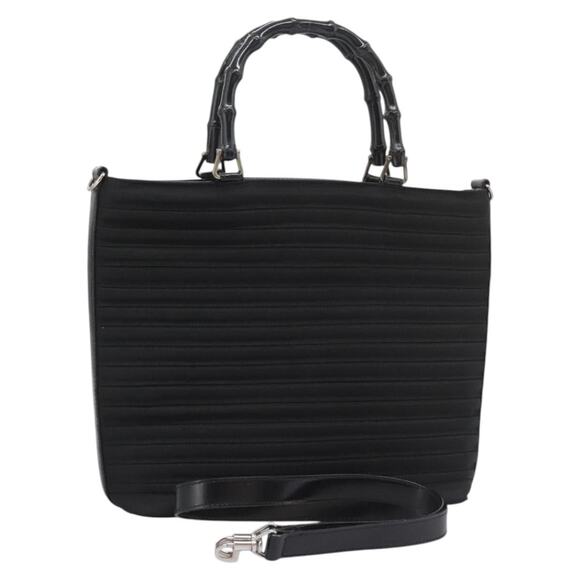 GUCCI Bamboo Hand Bag Canvas Black 000 1705 000 1705 - Picture 1 of 16